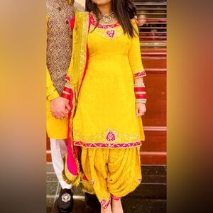 Indian Punjabi Yellow Salwar Suit with Magenta contrast